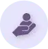 Icon of a person sitting and reading a book, depicted in a simple purple silhouette within a white circle.