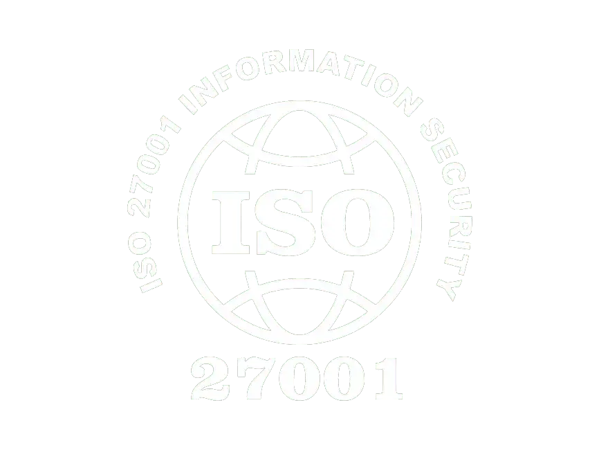 ISO 27001 Information Security logo on a black background, featuring a globe design and the number 27001 in bold white lettering.