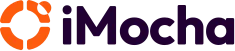 Logo displaying an orange circle with a cutout, next to the word "iMocha" in black on a white background.