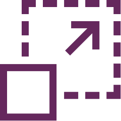 A purple icon showing a square with an arrow pointing diagonally outward, symbolizing resize or expand.